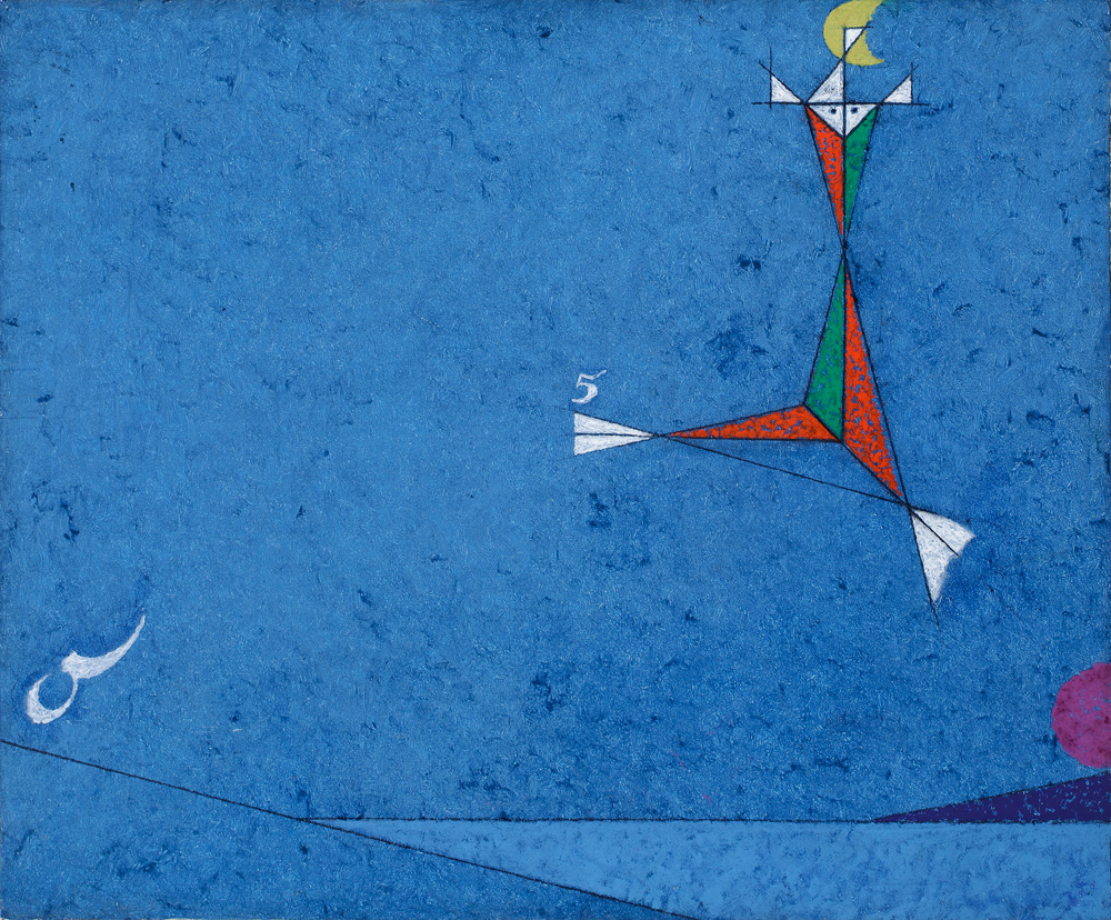 Osvaldo Licini, Angelo di San Domingo (1957; olio su faesite, 62,2 x 72,8 cm; Pistoia, Collezione Gori-Fattoria di Celle). Foto di Carlo Fei
