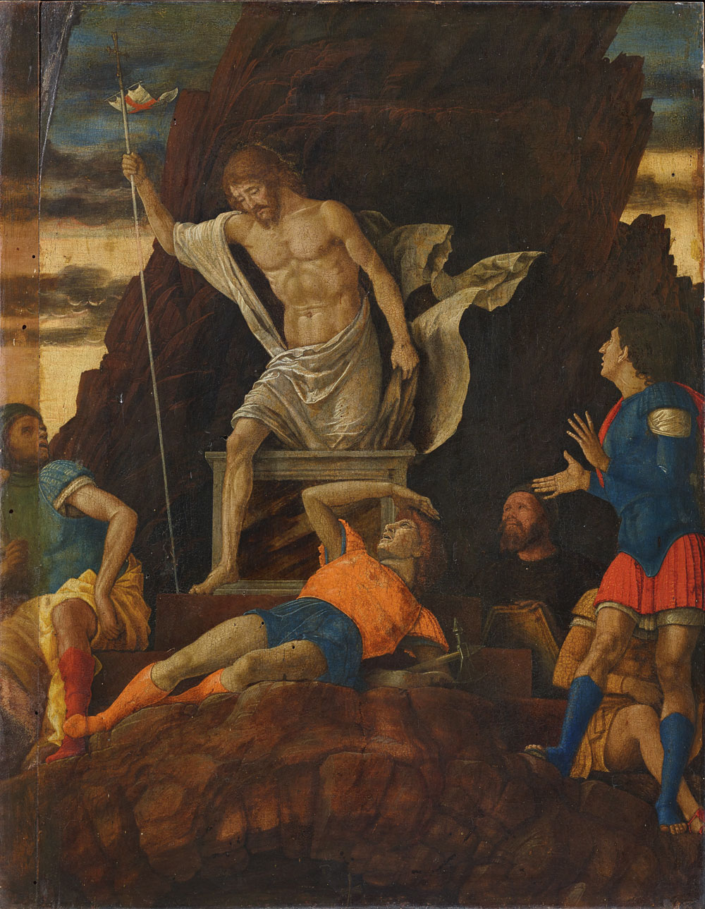 Andrea Mantegna, Resurrección de Cristo (1500-1505; temple sobre tabla, 48 x 37 cm; Bérgamo, Accademia Carrara)
