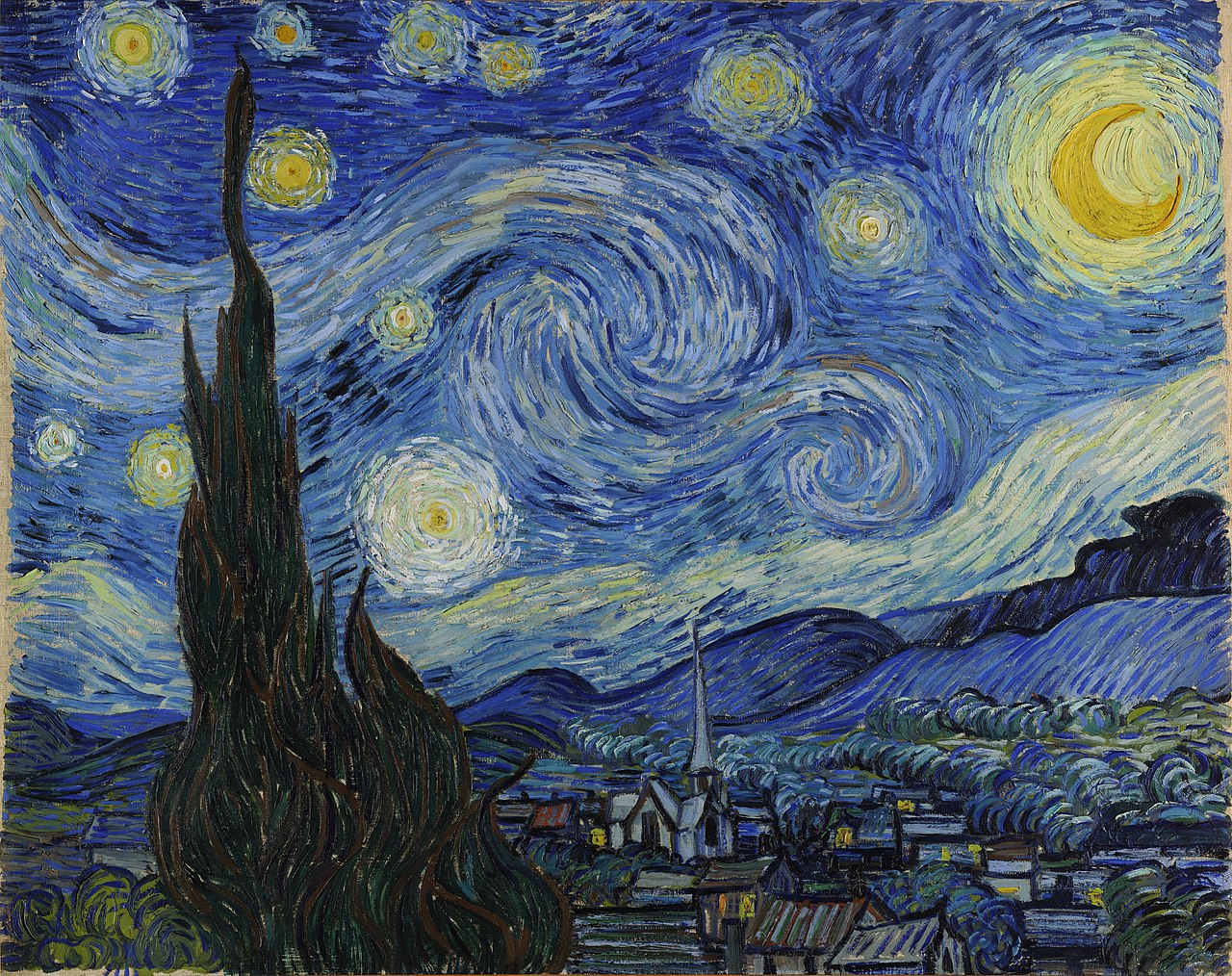Vincent van Gogh, La notte stellata (1889; 73,7 x 92,1 cm; New York, MoMA - Museum of Modern Art)
