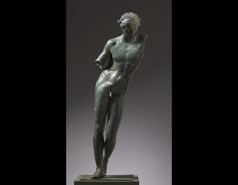 Prassitele (attribuito), Apollo Sauroktonos (350 a.C. circa; bronzo, rame e pietra, 150 x 50,3 x 66,8 cm; Cleveland, The Cleveland Museum of Art)
