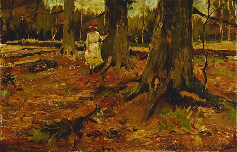 Vincent van Gogh, Ragazza in un bosco (1882; olio su tela, 37 x 58,8 cm; Otterlo, Kröller-Müller Museum) Vincent van Gogh, Ragazza in un bosco (1882; olio su tela, 37 x 58,8 cm; Otterlo, Kröller-Müller Museum)
