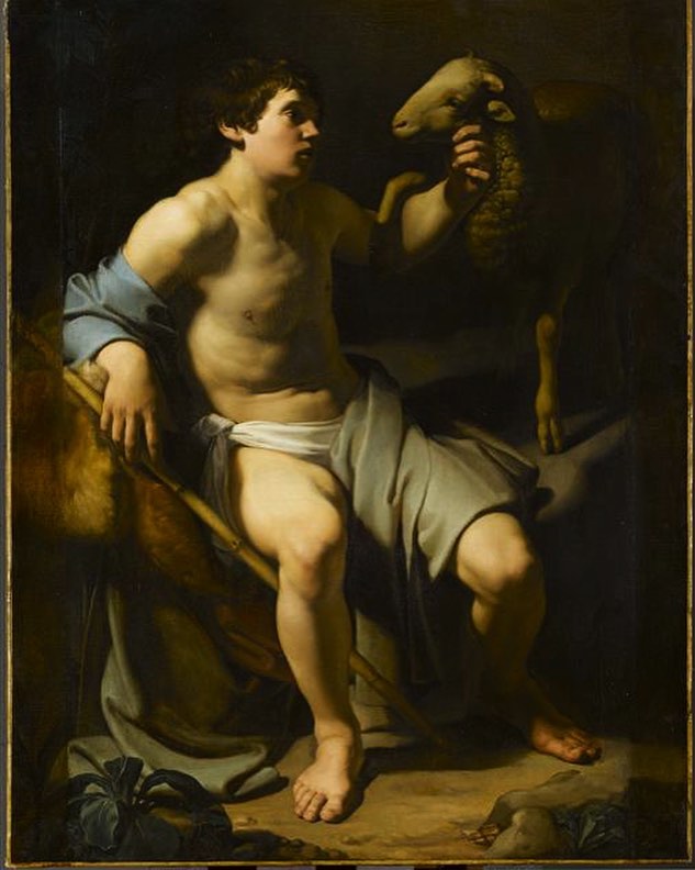 Bartolomeo Manfredi, San Giovanni Battista (1613-1615; olio su tela, 148 x 114 cm; Parigi, Louvre). Foto di René-Gabriel Ojéda
 Bartolomeo Manfredi, San Giovanni Battista (1613-1615; olio su tela, 148 x 114 cm; Parigi, Louvre). Foto di René-Gabriel Ojéda