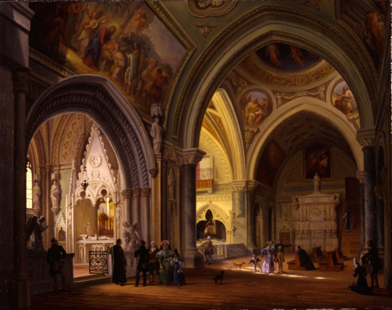 Giovanni Migliara, Veduta dell'interno dell'Abbazia di Altacomba (1833; olio su tela, 56 x 72 cm; Milano, Gallerie d'Italia di Piazza Scala)
