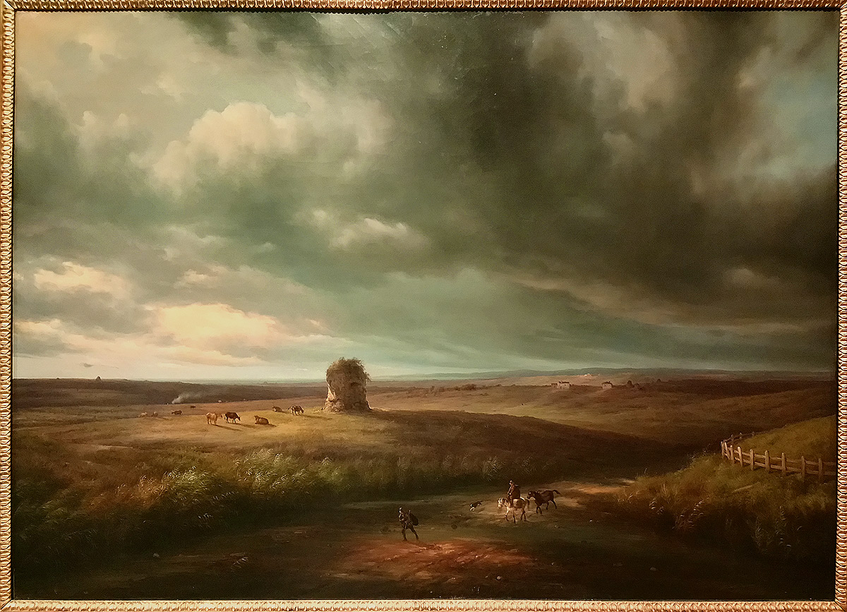 Giuseppe Canella, Veduta della campagna romana con temporale (1841; olio su tela, 122 × 170 cm; Milano, Accademia di Belle Arti di Brera in deposito presso Camera dei Deputati, Roma)
