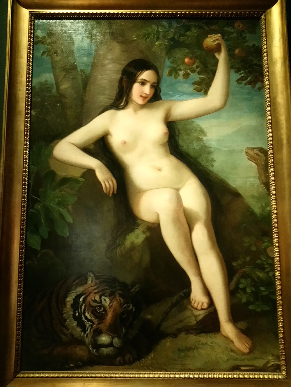 Natale Schiavoni, Eva tentata dal serpente (Il Paradiso terrestre) (1844 circa; olio su tela, 150 × 101 cm - Gomiero-Grasselli)
