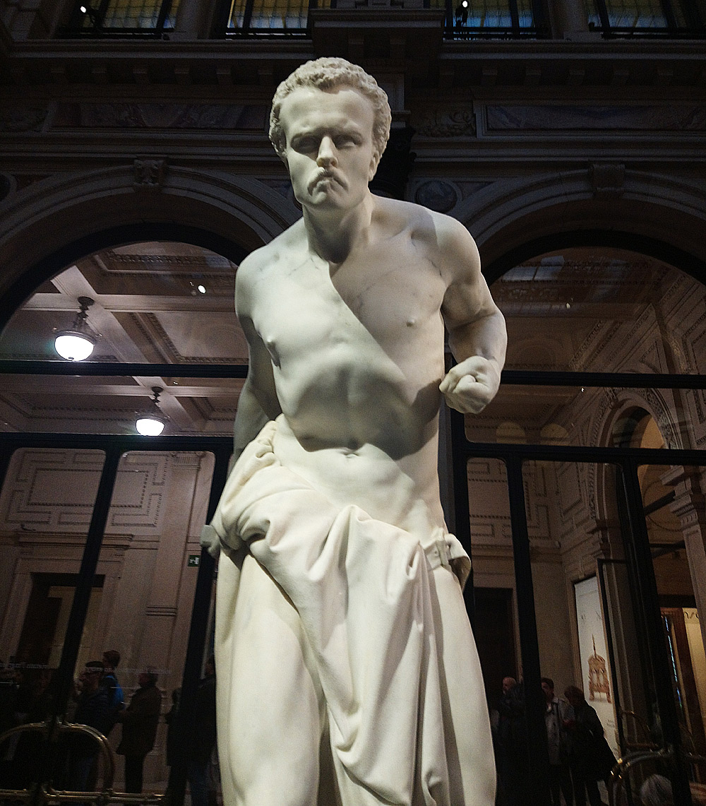 Vincenzo Vela, Spartaco (1850; marmo, 208 × 80 × 126,5 cm; Lugano, Palazzo Civico - MASI - Museo d’Arte della Svizzera Italiana, Lugano. Collezione Città di Lugano. Deposito della Fondazione Gottfried Keller, Ufficio Federale della Cultura, Berna)

