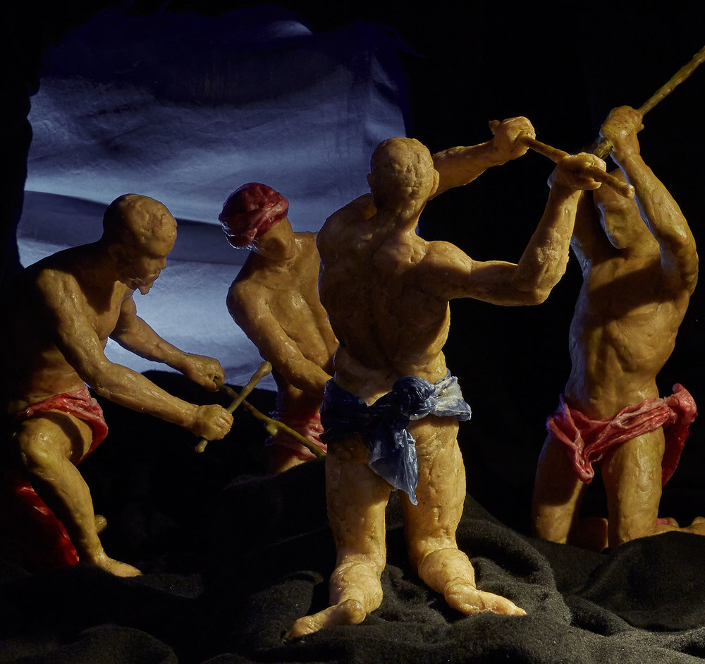 Cristina Alaimo, Federica Cavallin, Modello restituito da La Fucina di Vulcano di Tintoretto (2018; cera d'api e seta, scatola in legno, panno e seta). Ph. Credit Cristina Alaimo
