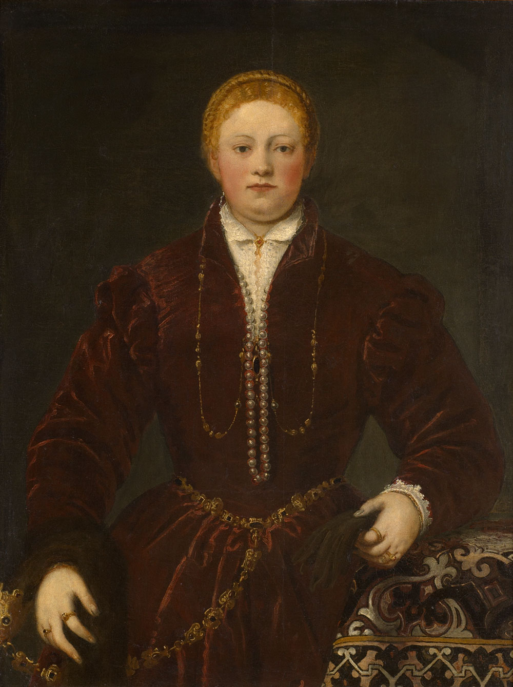 Tintoretto, Ritratto di donna in rosso (1555 circa; olio su tela, 98 x 75 cm; Vienna, Kunsthistorisches Museum, Gemäldegalerie)
