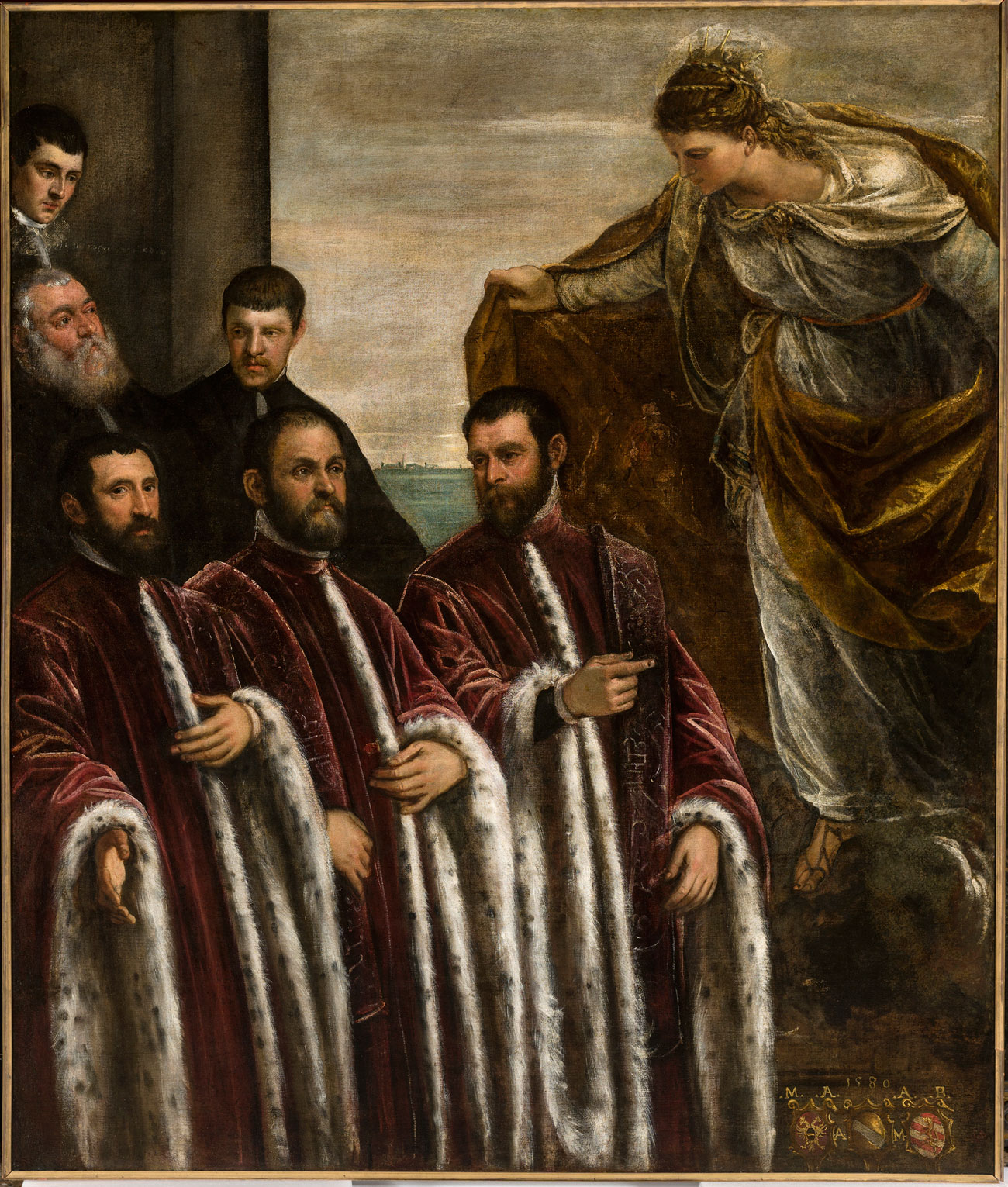 Tintoretto, Santa Giustina con tre tesorieri e i loro segretari (1580; olio su tela, 217 x 184 cm; Venezia, Gallerie dell’Accademia, in deposito presso il Museo Correr) 
