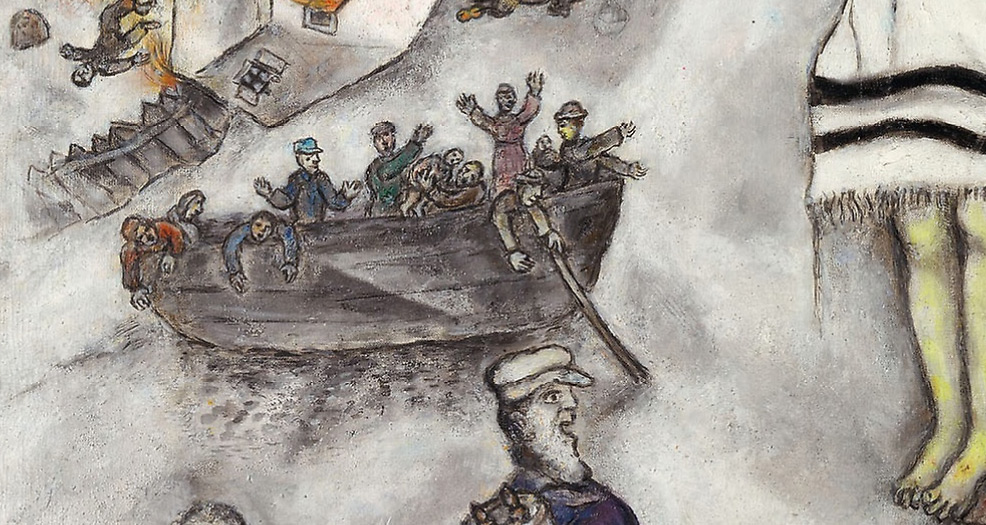 Marc Chagall, Crocifissione bianca, dettaglio, la barca dei profughi