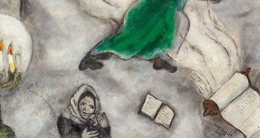 Marc Chagall, Crocifissione bianca, dettaglio, la madre col bambino