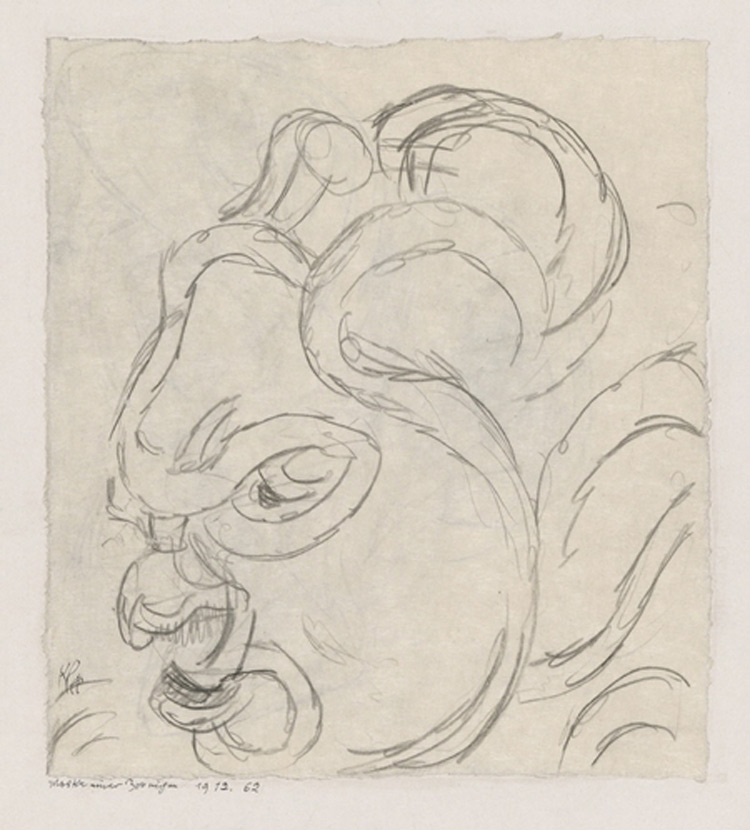 Paul Klee, Maske einer Zornigen, Maschera di adirata (1912; gessetto su carta su cartone 17,6 × 15,7, cm Berna, Zentrum Paul Klee)
