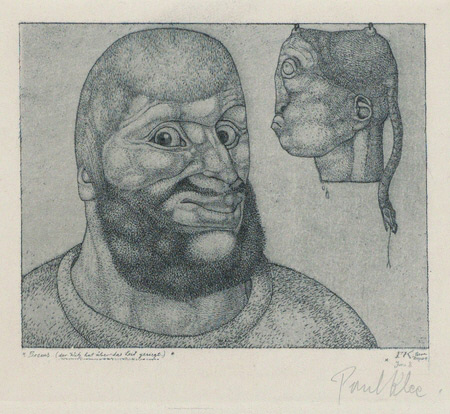 Paul Klee, Perseus (der Witz hat über das Leid gesiegt), Perseo (Lo scherzo ha il sopravvento sul dolore) (1904; acquaforte, 12,6 × 14 cm; Svizzera, Collezione privata, in deposito permanente al Zentrum Paul Klee, Berna)
