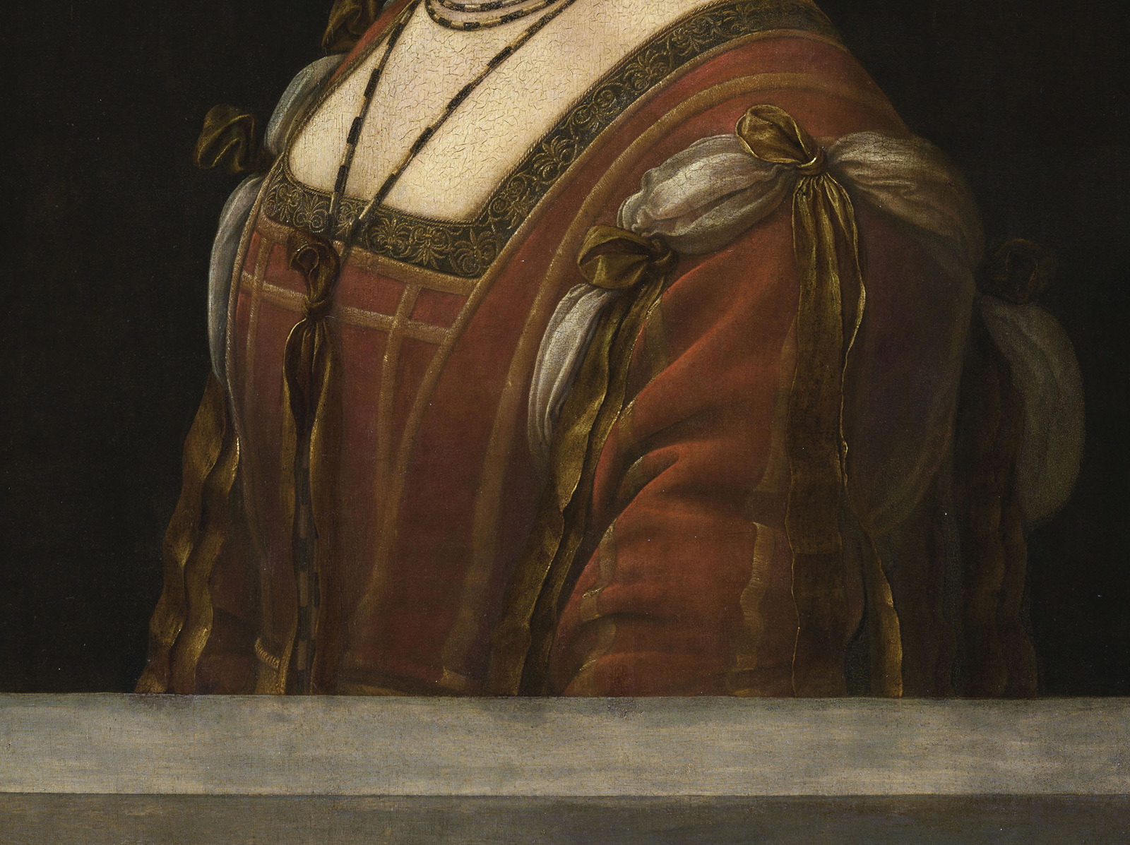 Leonardo da Vinci, La Belle Ferronnière, dettaglio della veste
 Leonardo da Vinci, La Belle Ferronnière, dettaglio della veste