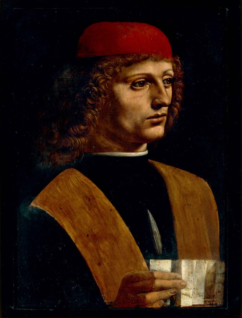 Leonardo da Vinci, Ritratto di musico (1485 circa; olio su tavola, 44,7 x 32 cm; Milano, Veneranda Biblioteca e Pinacoteca Ambrosiana)
 Leonardo da Vinci, Ritratto di musico (1485 circa; olio su tavola, 44,7 x 32 cm; Milano, Veneranda Biblioteca e Pinacoteca Ambrosiana)