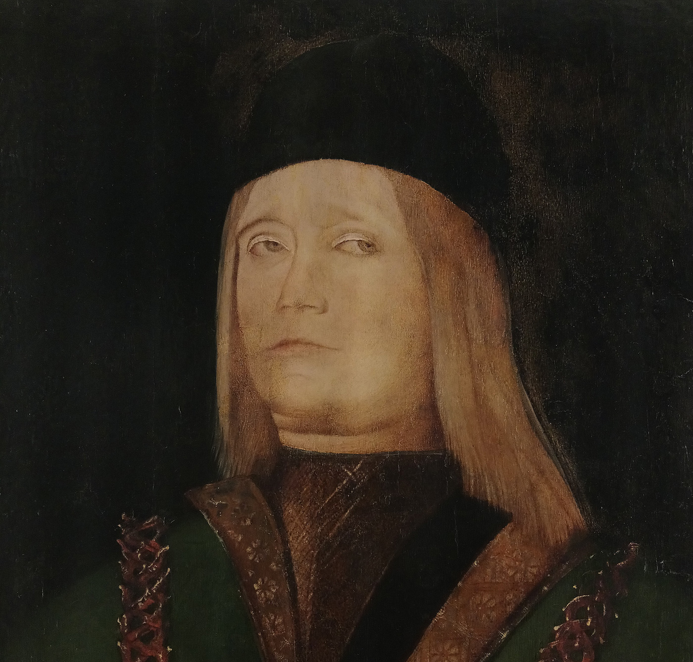 Ercole de' Roberti, Ritratto di Giovanni II Bentivoglio, dettaglio Ercole de' Roberti, Ritratto di Giovanni II Bentivoglio, dettaglio