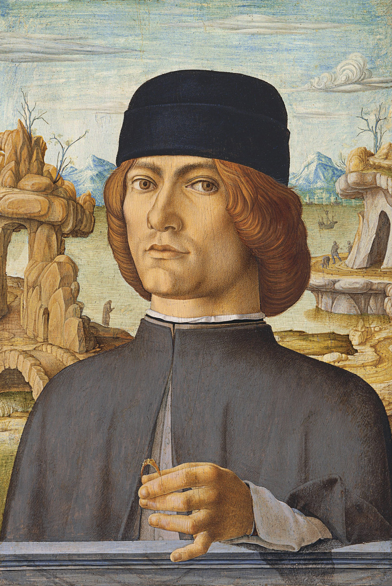 Francesco del Cossa, Ritratto d'uomo con anello (1472-1477 circa; tempera su tavola, 38,5 x 27,5 cm; Madrid, Museo Nacional Thyssen-Bornemisza) Francesco del Cossa, Ritratto d'uomo con anello (1472-1477 circa; tempera su tavola, 38,5 x 27,5 cm; Madrid, Museo Nacional Thyssen-Bornemisza)