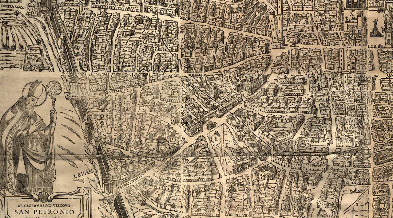 La mappa di Bologna realizzata nel 1638 da Matteo Borboni (e poi aggiornata nel 1724) con, in basso a sinistra, ancora le macerie sul luogo del guasto dei Bentivoglio, tra le odierne via Zamboni e via delle Belle Arti La mappa di Bologna realizzata nel 1638 da Matteo Borboni (e poi aggiornata nel 1724) con, in basso a sinistra, ancora le macerie sul luogo del guasto dei Bentivoglio, tra le odierne via Zamboni e via delle Belle Arti