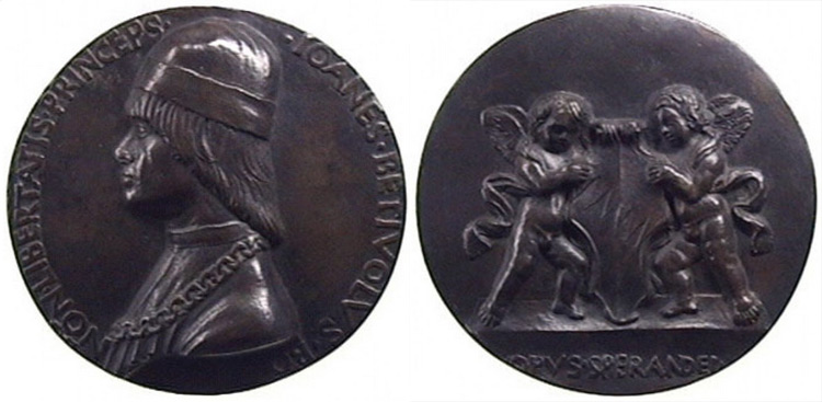 Sperandio Savelli, Medaglia di Giovanni II Bentivoglio (1462 circa; bronzo, diametro 110 mm; Bologna, Museo di Palazzo Poggi, in deposito dal Museo Civico Archeologico) Sperandio Savelli, Medaglia di Giovanni II Bentivoglio (1462 circa; bronzo, diametro 110 mm; Bologna, Museo di Palazzo Poggi, in deposito dal Museo Civico Archeologico)
