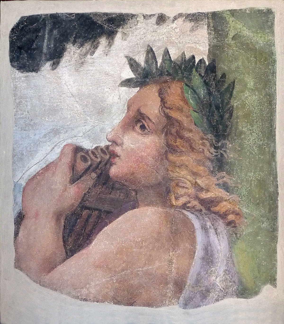 Rinaldo Mantovano (?), Virgilio con la syrinx (1540 circa; affresco strappato di 55 x 48 cm montato su pannello di 62,2 x 52,8 cm; Mantova, Museo della Città in Palazzo di San Sebastiano)
 Rinaldo Mantovano (?), Virgilio con la syrinx (1540 circa; affresco strappato di 55 x 48 cm montato su pannello di 62,2 x 52,8 cm; Mantova, Museo della Città in Palazzo di San Sebastiano)