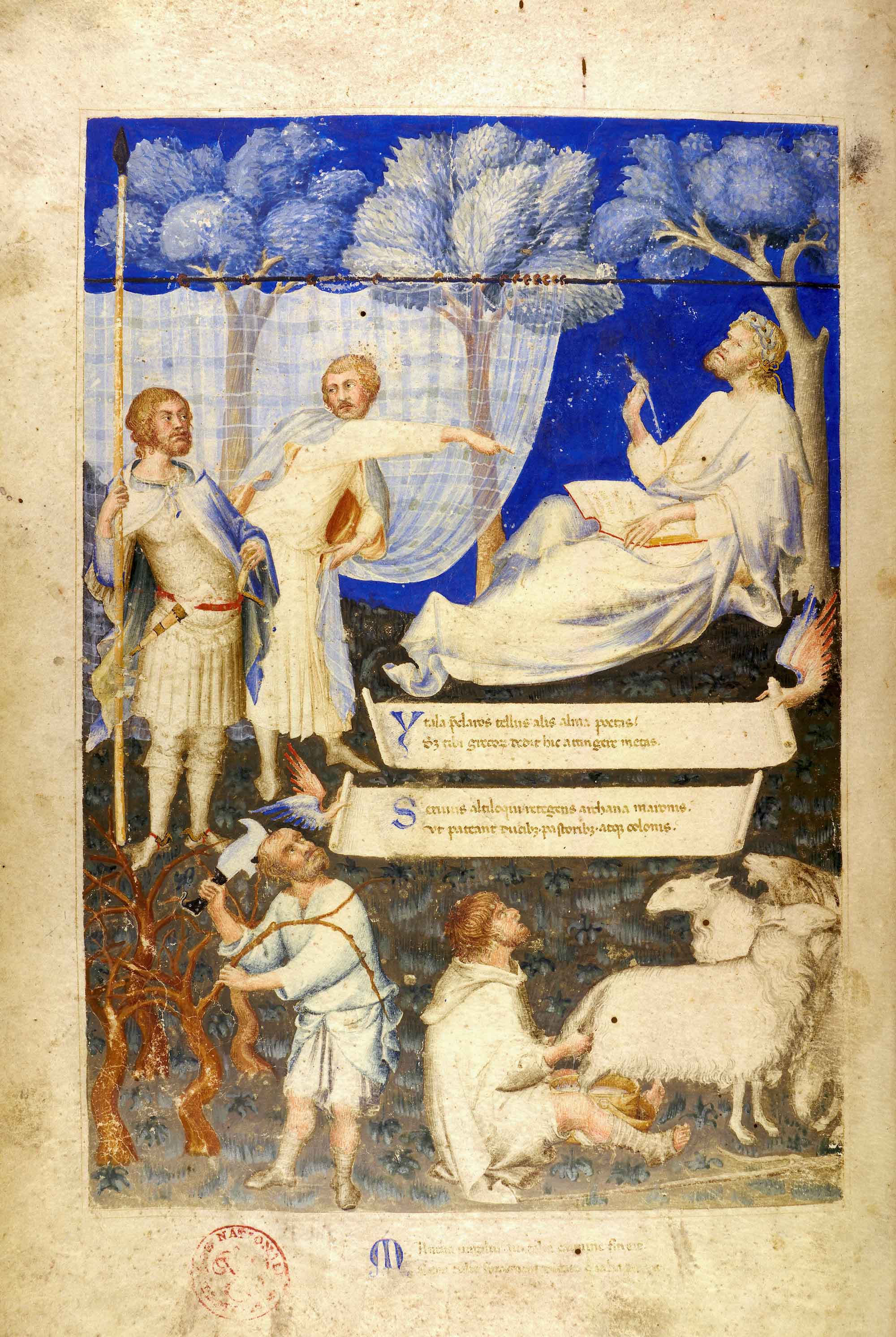 Simone Martini, Allegoria virgiliana, Frontespizio del Commento di Servio a Virgilio (1340; tempera e acquerello su pergamena, 20 x 29,5 cm; Milano, Veneranda Biblioteca Ambrosiana)
 Simone Martini, Allegoria virgiliana, Frontespizio del Commento di Servio a Virgilio (1340; tempera e acquerello su pergamena, 20 x 29,5 cm; Milano, Veneranda Biblioteca Ambrosiana)