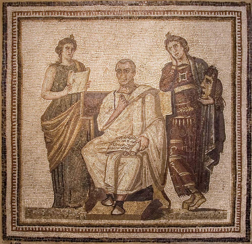 Anonimo mosaicista dell'Africa Proconsolare, Virgilio in cattedra tra due muse (inizio del III secolo d.C.; mosaico pavimentale, 122 x 122 cm; Tunisi, Museo Nazionale del Bardo)
 Anonimo mosaicista dell'Africa Proconsolare, Virgilio in cattedra tra due muse (inizio del III secolo d.C.; mosaico pavimentale, 122 x 122 cm; Tunisi, Museo Nazionale del Bardo)