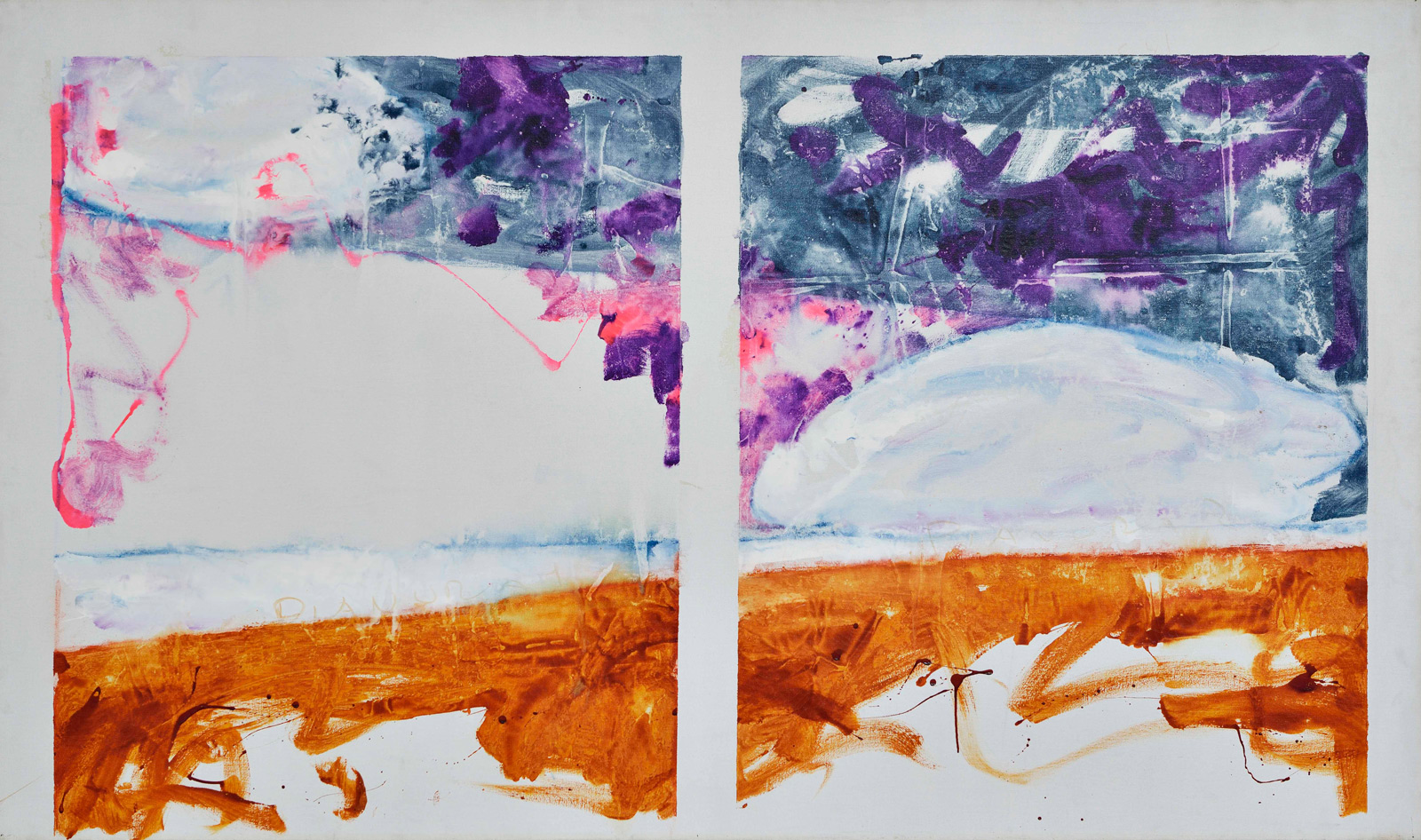 Mario Schifano, Pianura uno Pianura due (1971; smalto su tela, 140 x 240 cm). Courtesy Galleria de' Foscherari, Bologna
