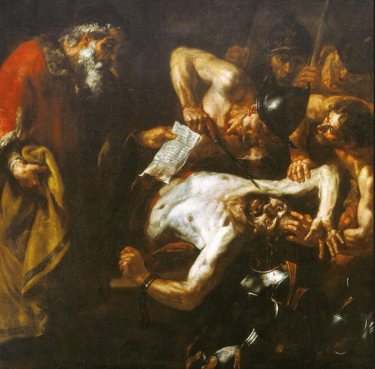 Orazio De Ferrari, La legge di Zaleuco (1640-1650 circa; olio su tela, 189 x 187 cm; Collezione privata)

