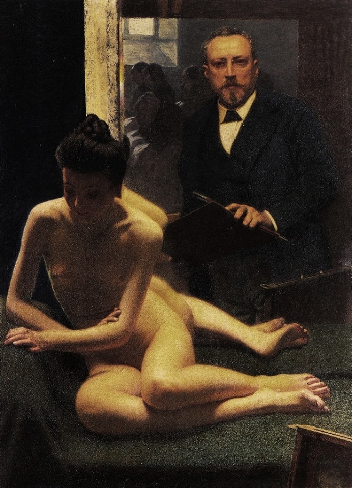 Angelo Morbelli, Autoritratto allo specchio o L’artista e la modella (1901; olio su tela, 123 x 91 cm; Collezione privata)
