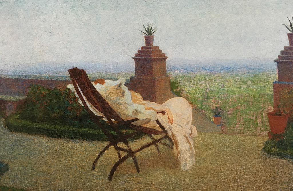 Angelo Morbelli, Riposo alla colma (1894-1898; olio su tela, 75 x 110 cm; Collezione privata)
