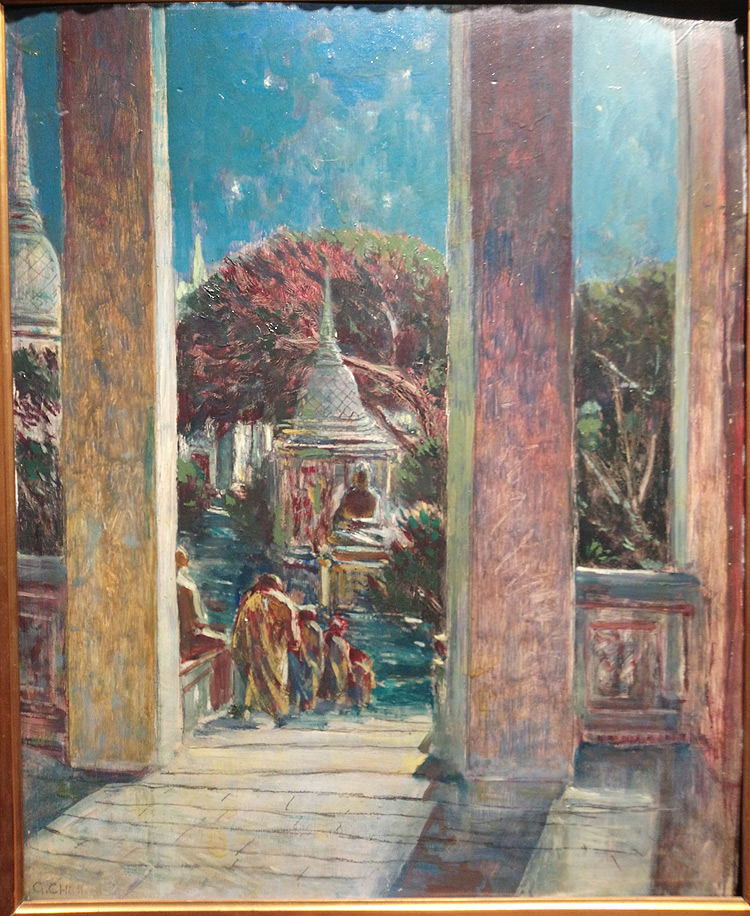 Galileo Chini, La notte nel Watt Pha Cheo (1912; olio su compensato, 80 x 65 cm; Milano, Galleria Gomiero)
