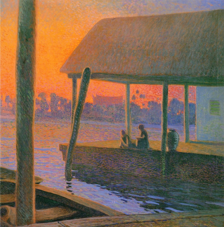 Galileo Chini, L'ora nostalgica sul Me Nam (1912-1913; olio su tela, 124,4 x 124,4 cm; Tortona, Pinacoteca Il Divisionismo)
