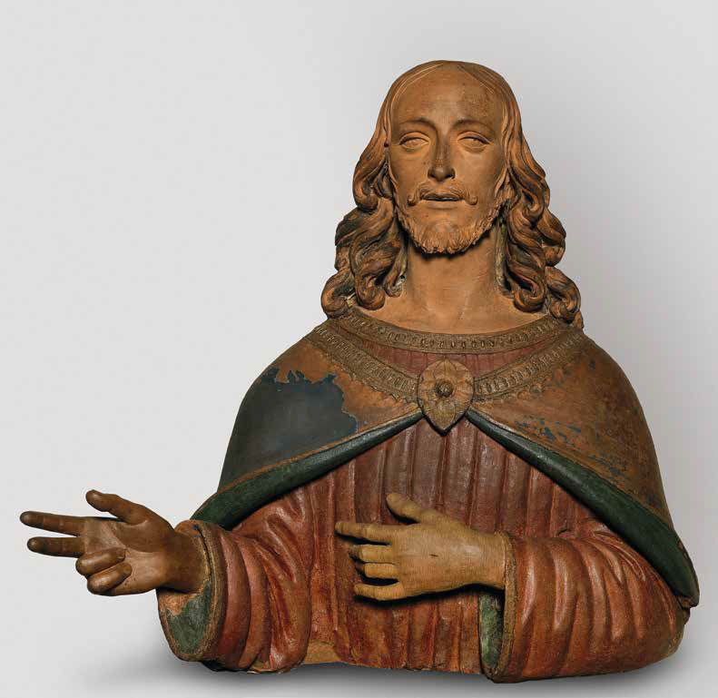 Agnolo di Polo de’ Vetri, Cristo salvatore (1498; terracotta dipinta, 72 x 74,5 x 42 cm con la mano destra, rifatta in legno, 72 x 63,5 x 31,5 cm senza la mano destra; Pistoia, Museo Civico, inv. 1975, 5)
