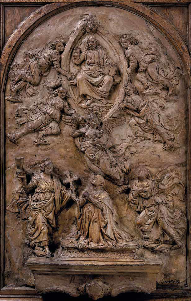 Andrea del Verrocchio, Modelletto per il cenotafio del cardinale Niccolò Forteguerri nella Cattedrale di Pistoia (1476 circa; terracotta, 44,6 x 31,8 x 8,5 cm; Londra, Victoria and Albert Museum, inv. 7599-186)
