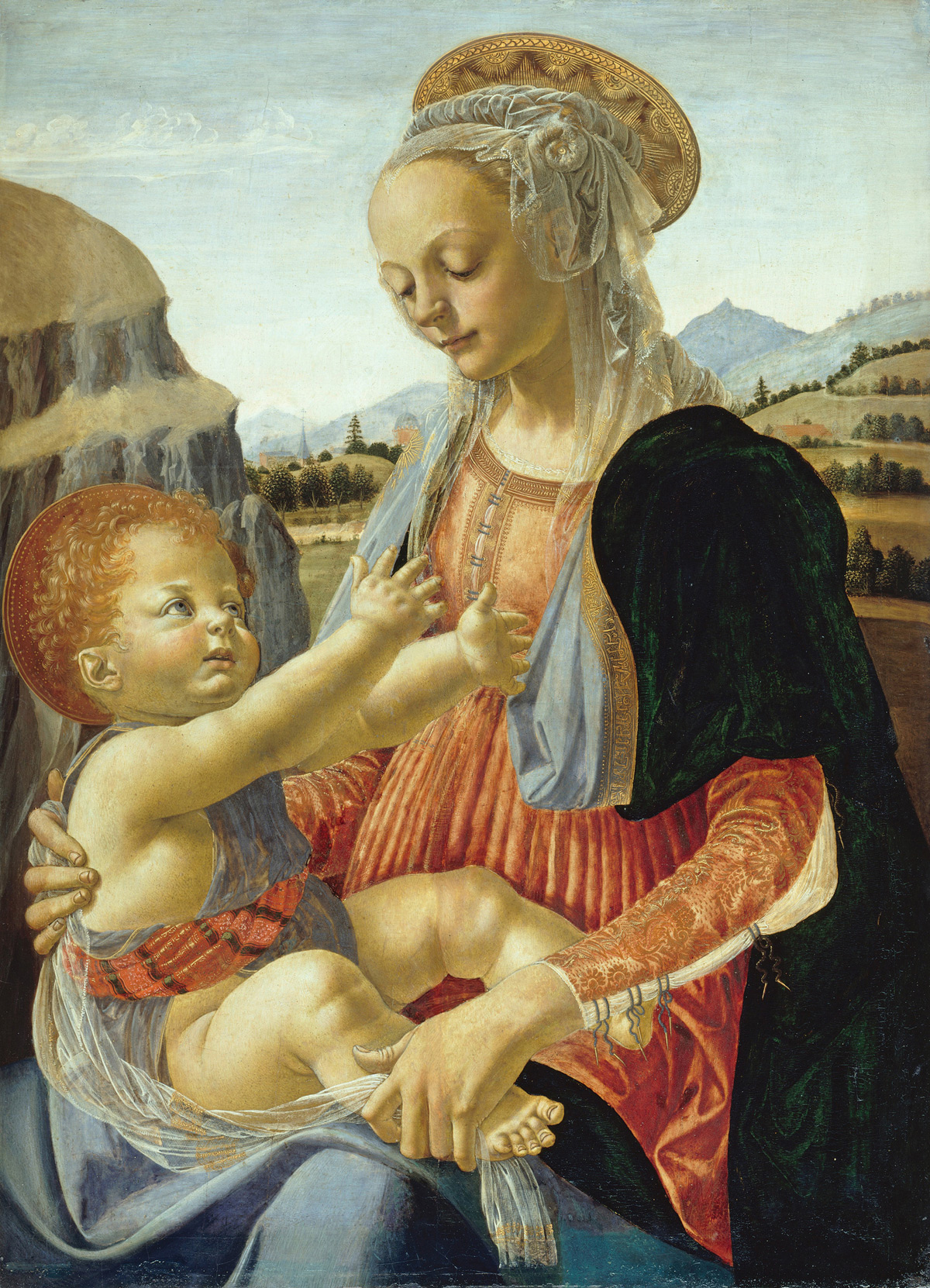 Andrea del Verrocchio, Madonna col Bambino (1470 o 1475 circa; tempera e olio su tavola, 75,8 x 54,6 cm; Berlino, Staatliche Museen zu Berlin, Gemäldegalerie, inv. 104A)
