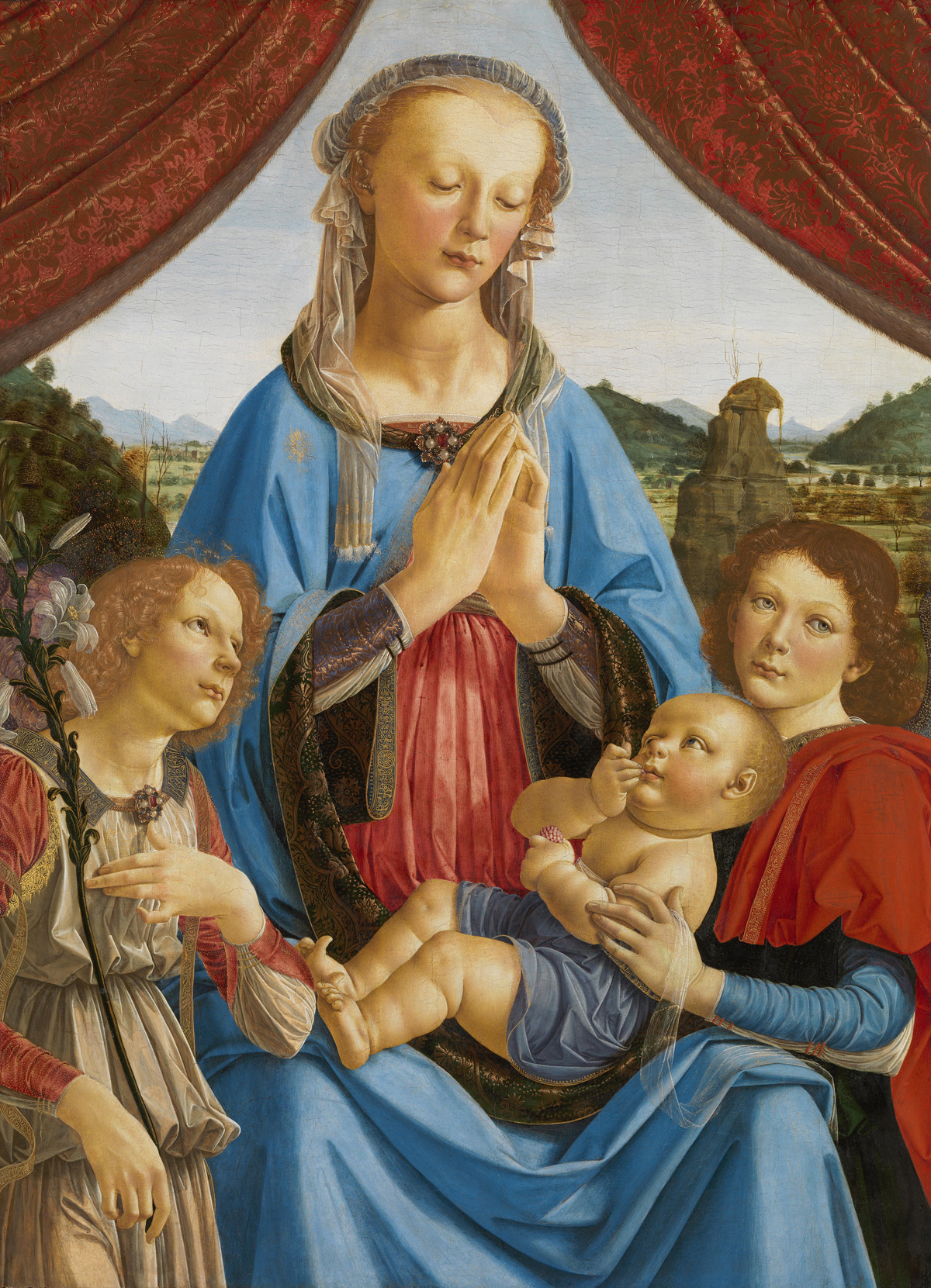 Andrea del Verrocchio, Madonna col Bambino e due angeli (1471-1472 circa; tempera su tavola, 96,5 x 70,5 cm; Londra, The National Gallery, inv. NG296)
