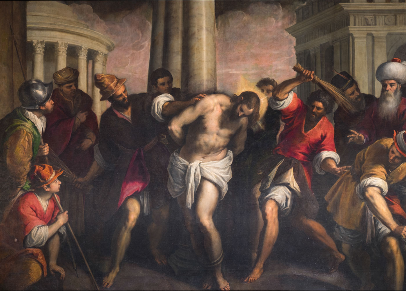 Palma il Giovane, Flagellazione di Cristo (1591-1592; olio su tela, 320 x 345 cm; Venezia, Oratorio dei Crociferi)
