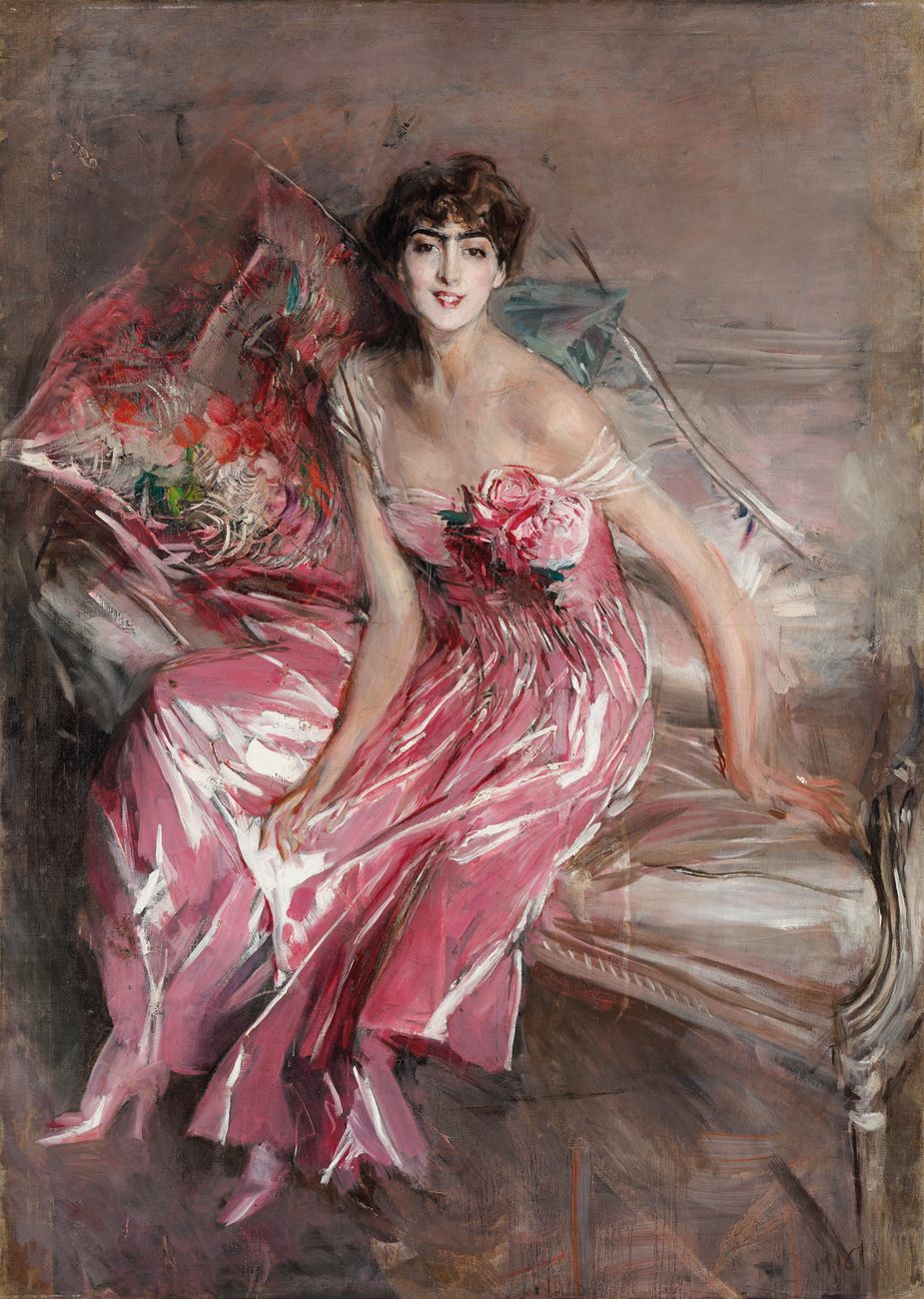 Giovanni Boldini, La signora in rosa (Olivia Concha de Fontecilla) (1916; olio su tela, 163 x 113 cm; Ferrara, Museo Giovanni Boldini)
