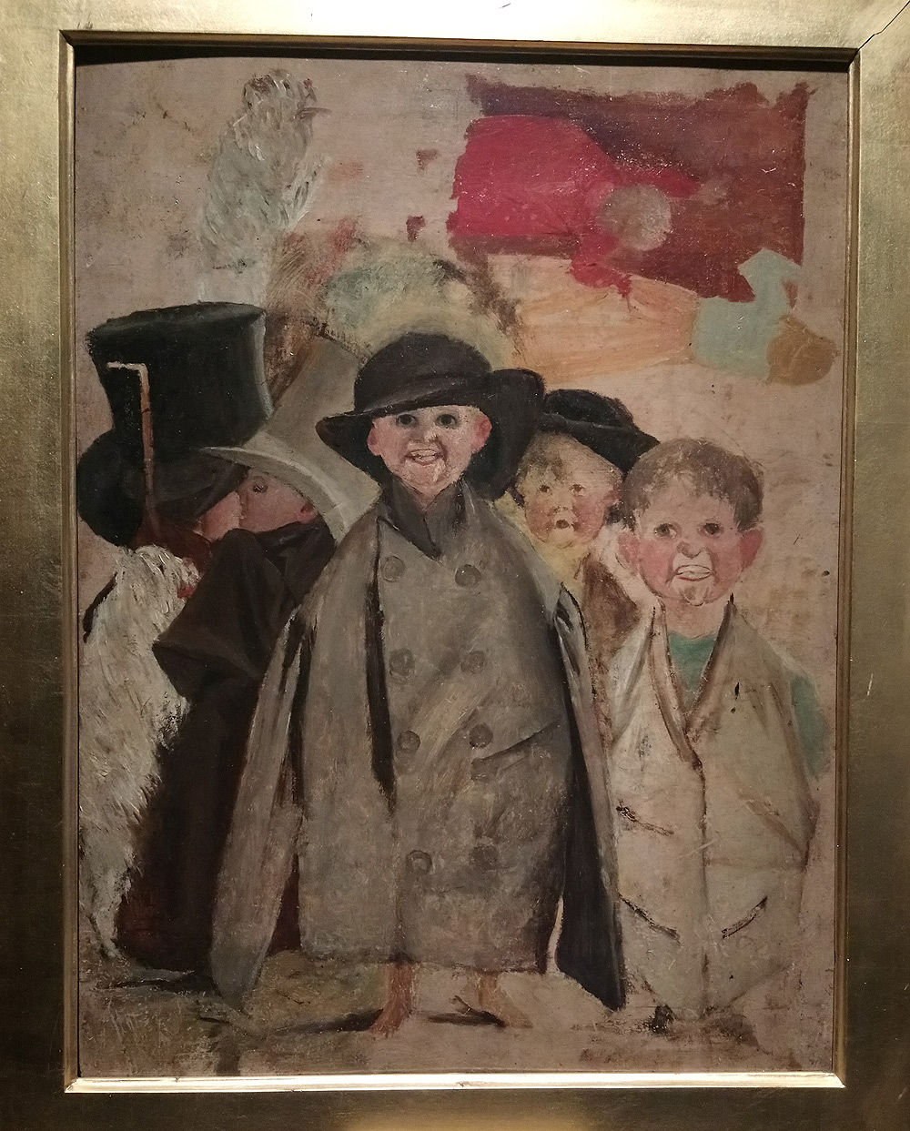 Adriano Cecioni, Ragazzi mascherati da grandi (olio su tavola, 32,5 x 24,3 cm; Firenze, Galleria d'Arte Moderna di Palazzo Pitti)
