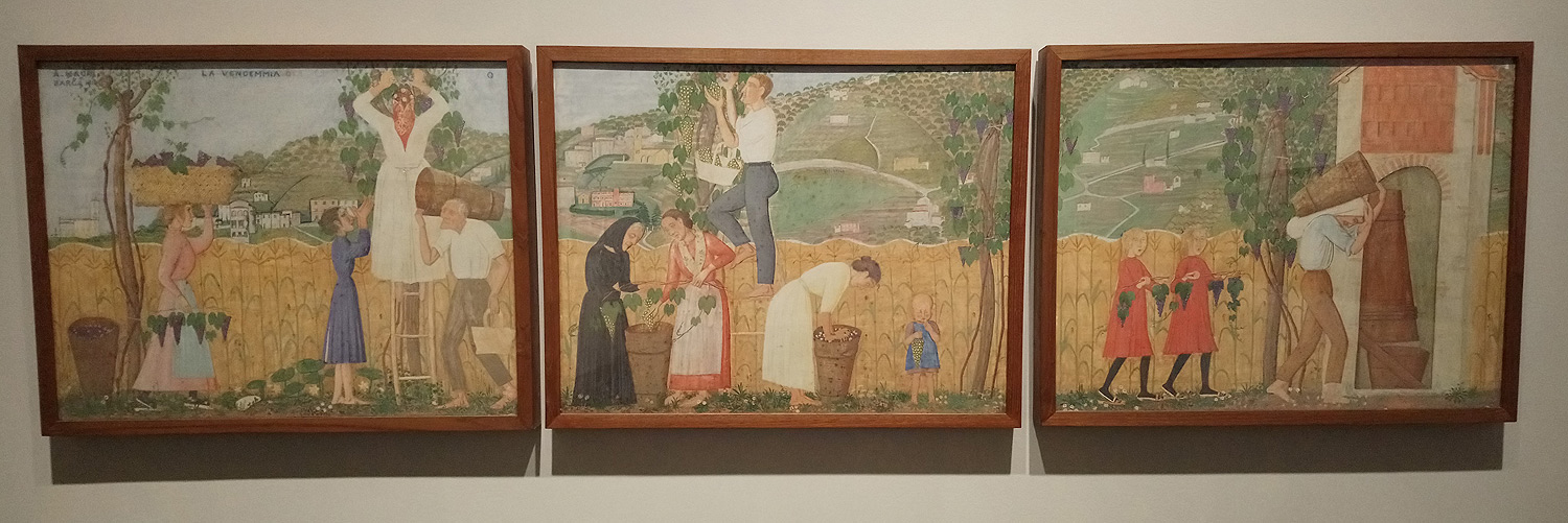 Alberto Magri, La vendemmia (1912; trittico: tempera, matita su tavola, 46 x 59 cm, 46 x 59 cm, 46 x 60 cm; Collezione privata)
