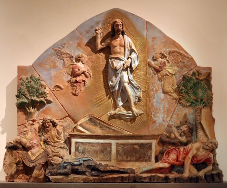 Andrea del Verrocchio, Resurrezione di Cristo (1470 circa; terracotta policroma, 135 x 158 x 30 cm; Firenze, Museo Nazionale del Bargello). Ph. Credit Francesco Bini
