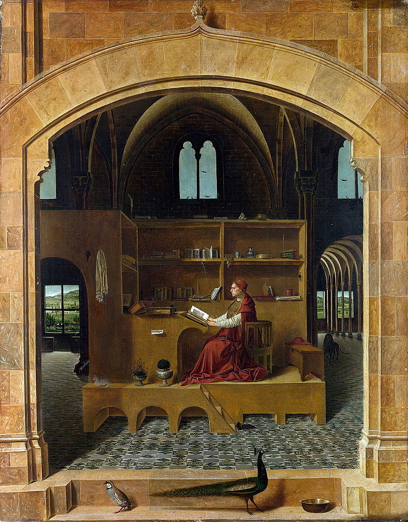 Antonello da Messina, San Girolamo nello studio (1474-1475 circa; olio su tavola, 45,7 x 36,2 cm; Londra, National Gallery)
