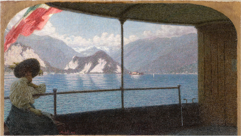 Angelo Morbelli, Battello sul Lago Maggiore (1915; olio su tela, 58,5 x 103 cm; Milano, Collezione Fondazione Cariplo)
