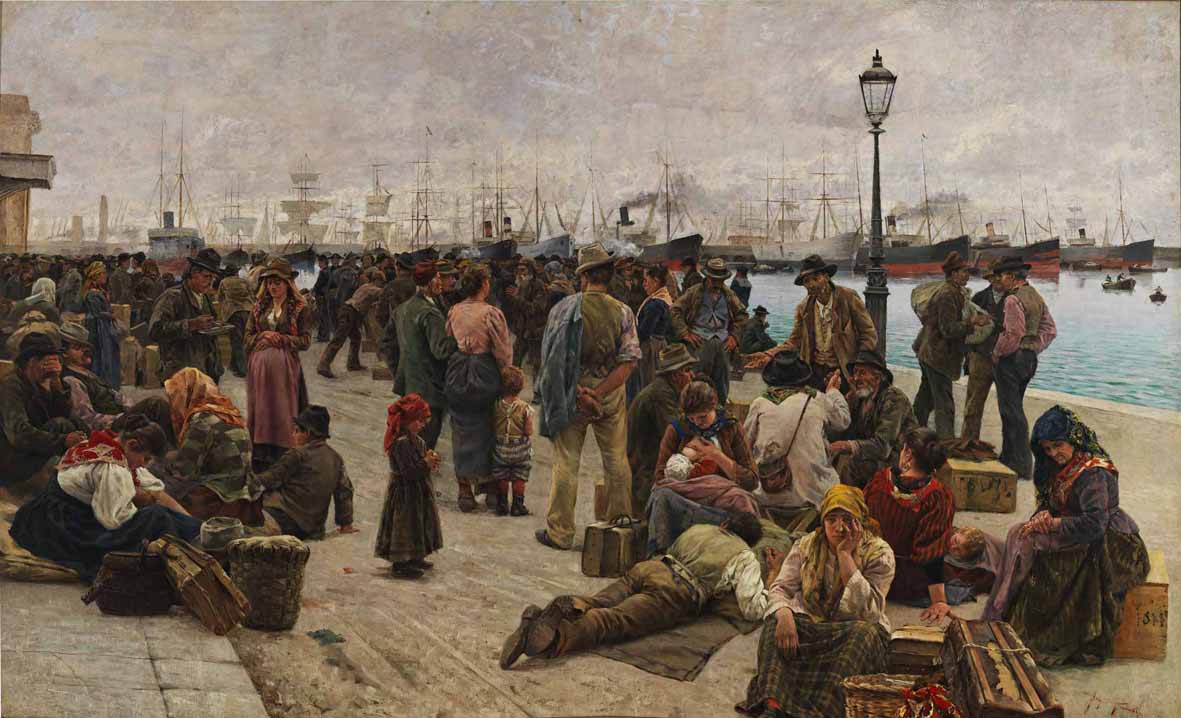 Angiolo Tommasi, Gli emigranti (1896; olio su tela, 262 x 433 cm; Roma, Galleria Nazionale d'Arte Moderna e Contemporanea)
