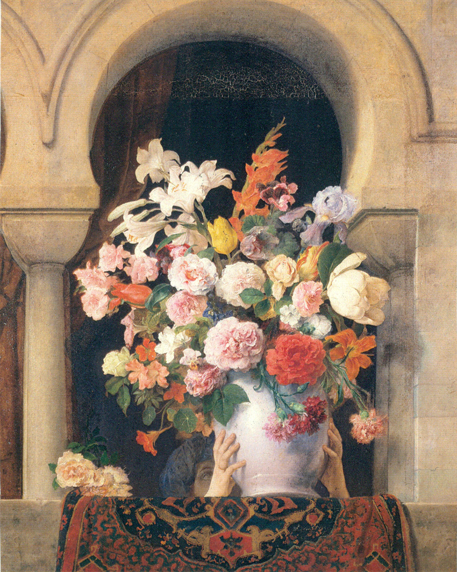 Francesco Hayez, Un vaso di fiori sulla finestra di un harem (1869-1881; olio su tela, 125 x 94,5 cm; Milano, Pinacoteca di Brera)
