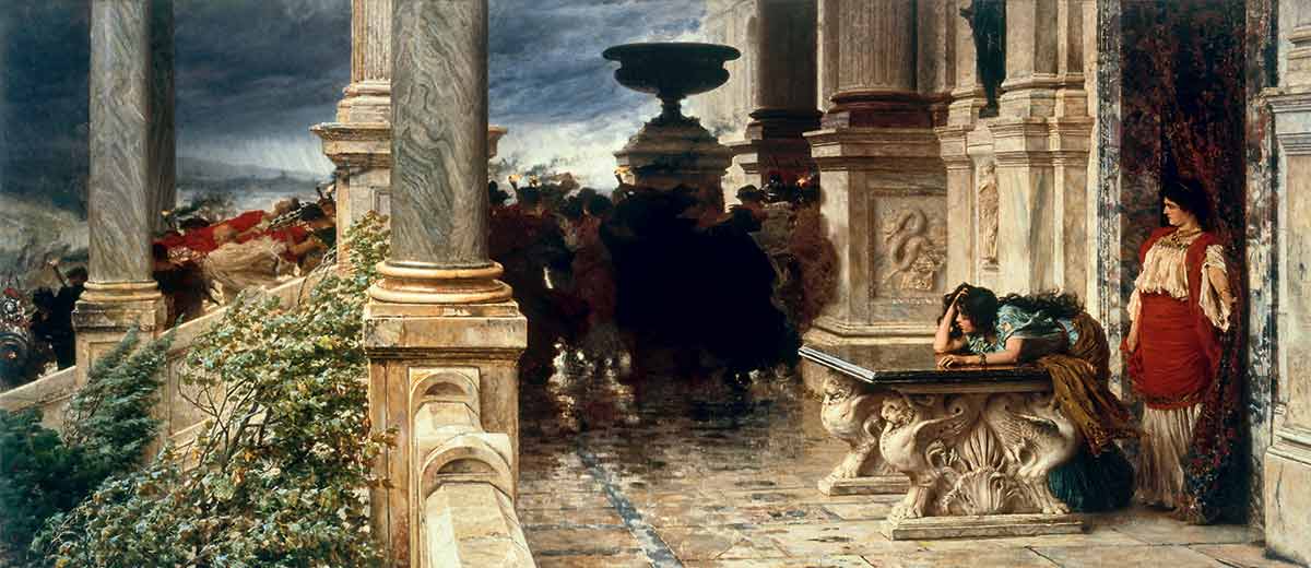 Giovanni Muzzioli, I funerali di Britannico (1888; olio su tela, 146 x 330 cm; Ferrara, Museo dell'Ottocento)
