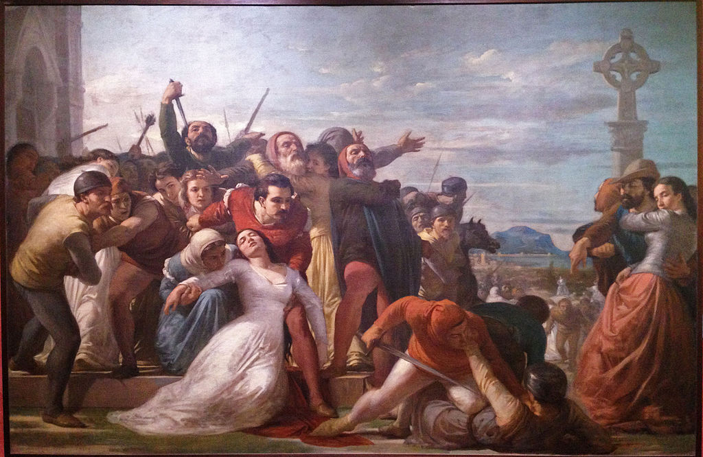 Michele Rapisardi, I vespri siciliani (1864-1865; olio su tela, 233 x 346 cm; Catania, Museo Civico di Castello Ursino)

