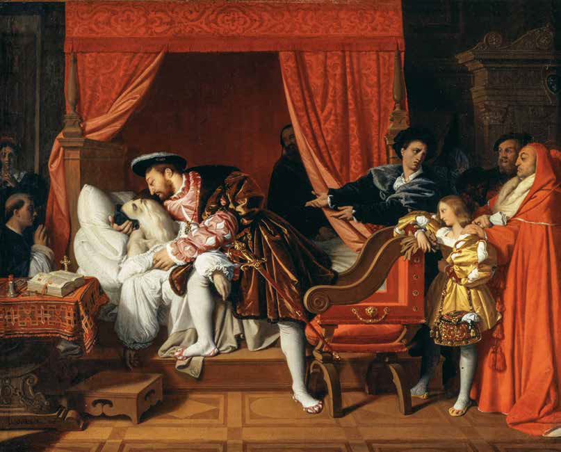 Jean-Auguste-Dominique Ingres, La morte di Leonardo da Vinci (1818; olio su tela, 40 x 50,5 cm; Parigi, Petit Palais Musée des Beaux-Arts de la Ville de Paris)
