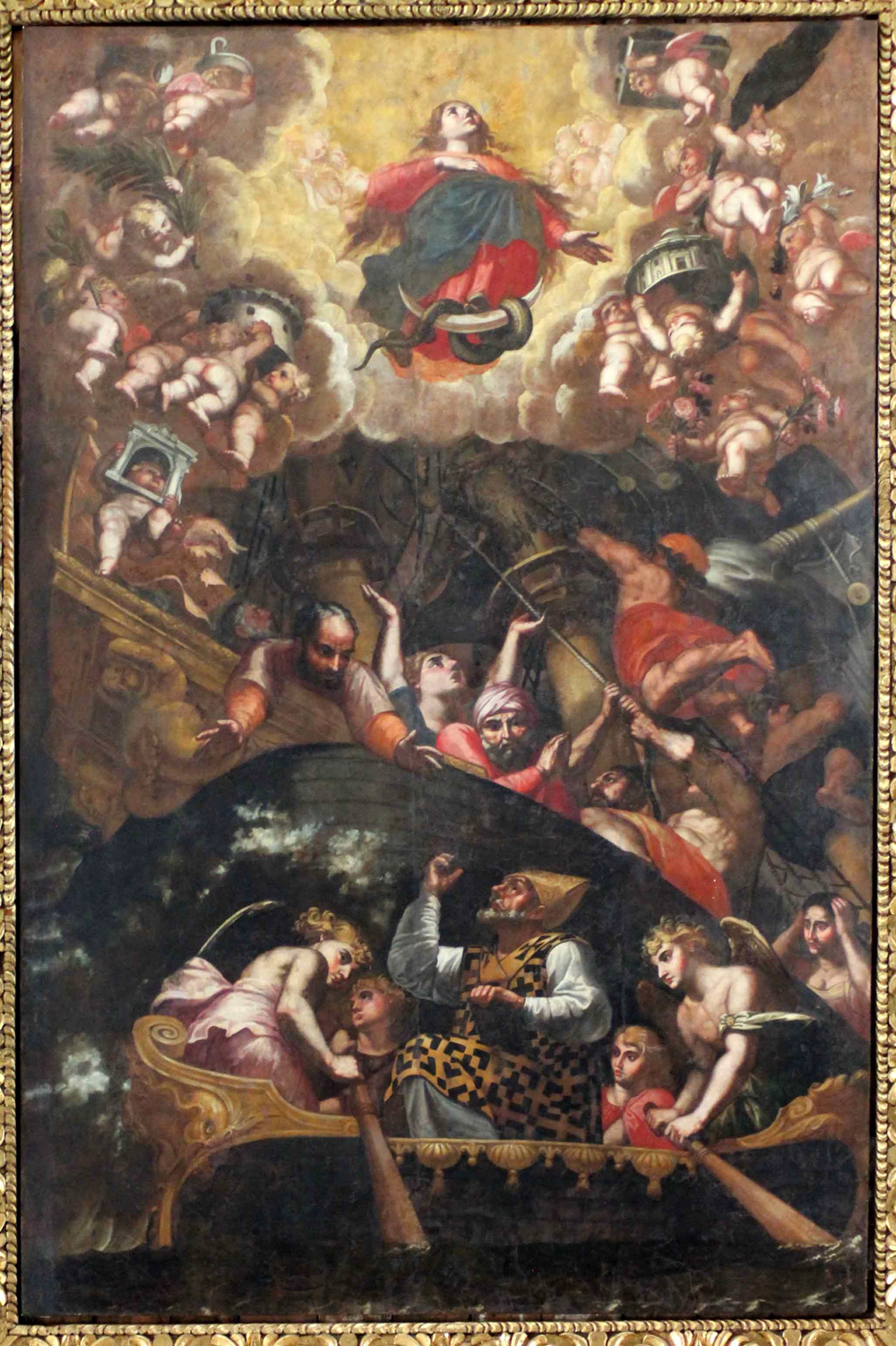 Carlo Rosa, Immacolata Concezione e san Nicola in una barca pilotata da angeli (1661-1668; Bari, basilica di San Nicola, soffitto)
