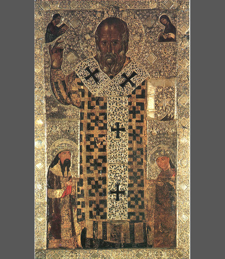 Icona serba di san Nicola coi ritratti dei donatori, re Uroš Milutin e Simonida (1319; Bari, Basilica di San Nicola, cripta)
